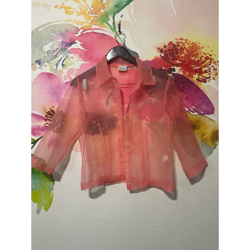 afortiori Sheer Button Up - Color Peach - Size Medium - Vintage 90's